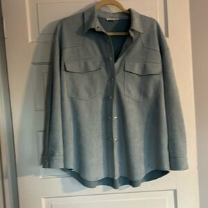 Free The Roses Blue Suede Shacket